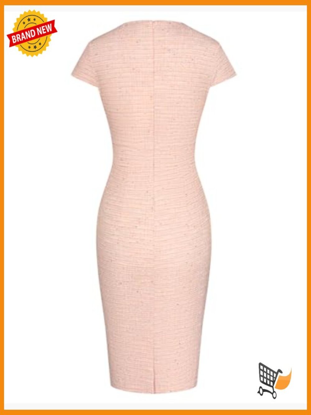 Bodycon Pencil Dress Cap Sleeve V-Neck Zip Back Tweed Midi for Work - Picture 2 of 5